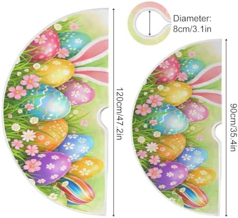 SUABO Easter Eggs Grass Butterflies Tree Skirt 48 Inch,Bunny Ears Xmas Tree Floor Door Mat for Party Decoration Holiday Decor Home Indoor Outdoor - Image 3