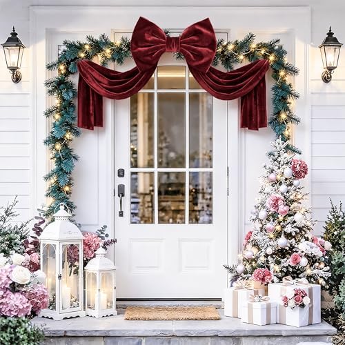 Big Burgundy Red Bows, Large Velvet Bow, 16×52 in Giant Hanging Wall Bow Room Decor, Christmas Bows for Coquette Girl Bedroom, Birthday, Bridal Shower Wedding, Christmas Tree Topper Bow, Front Door - Image 6