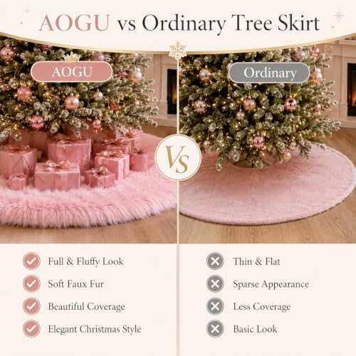 AOGU 72 Inch Faux Fur Christmas Tree Skirt Pink Plush Skirt for Merry Christmas Party Christmas Tree Decoration - Image 5