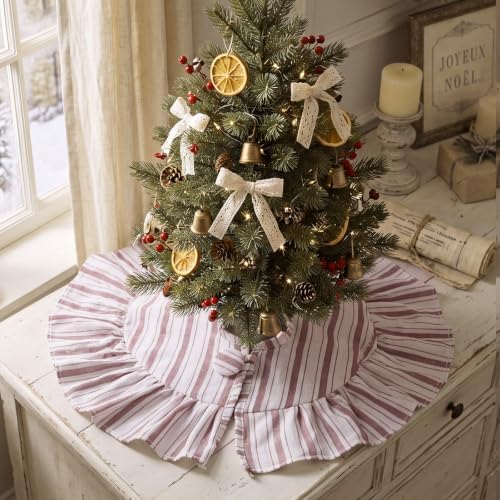 Sosation 15 Inch Vintage Christmas Tree Skirt Red White Striped by Sosation