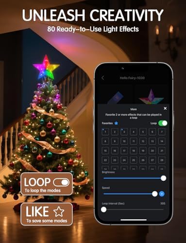 Christmas Tree Topper, Gold 9“ RGB Color Change Lighted Christmas Tree Star Topper, App Remote Control DIY Scene Mode Timer Dimmable, USB Xmas Topper for Christmas Tree Holiday Party Gift Decorations - Image 4