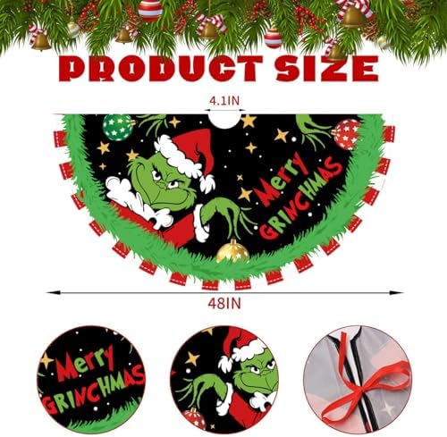 Christmas Tree Skirt 48 Inch, Soft and Funny Merry Christmas Tree Collar Farmhouse Xmas Holiday Decoration (Style 1) - Image 3