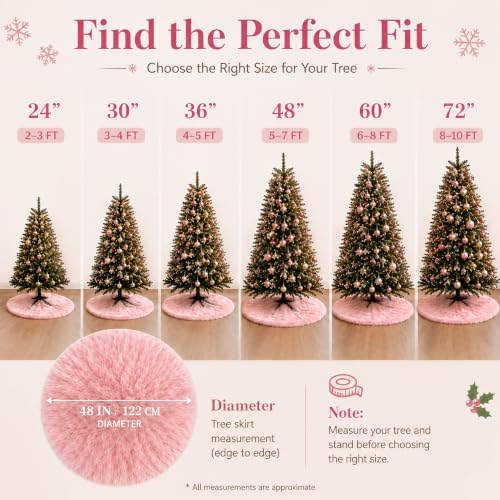 AOGU 72 Inch Faux Fur Christmas Tree Skirt Pink Plush Skirt for Merry Christmas Party Christmas Tree Decoration - Image 4