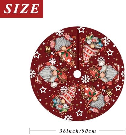 GAGEC Christmas Tree Skirt Burgundy Tree Skirt Glitter Gnomes Snowflake Xmas Winter Tree Skirt 36 Inch for Black Christmas Indoor Outdoor Decorations - Image 3