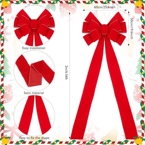 Norme 1 Pcs Red Extra Large Christmas Tree Topper Bow Decor - Image 2
