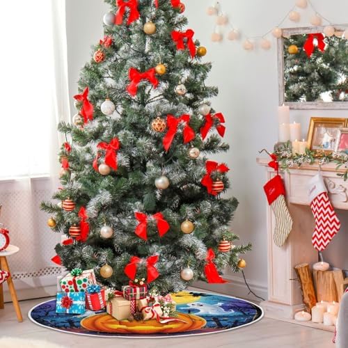 Halloween Pumpkin Ghost Witch Christmas Tree Skirt Small Xmas Tree Skirts Decorations 36 in Burlap Tree Mat Cover for 4 ft Trees Holiday Party - Image 6