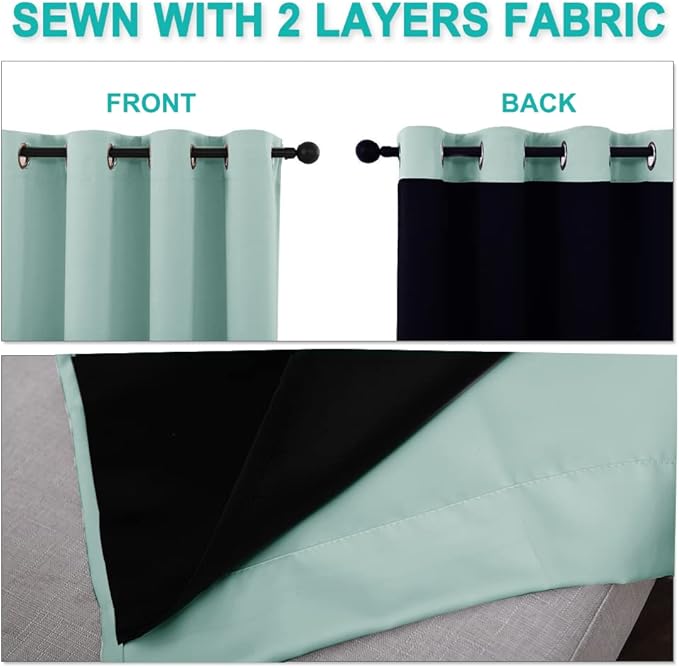 NICETOWN Aqua Blue Blackout Curtains 80 inches Long, Full Light Blocking Drapes with Black Liner for Nursery, Thermal Insulated Draperies for Hall, Villa (2 Pieces, 42" Wide Each Panel, Aqua Blue)
