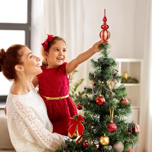 BESPORTBLE Red Plastic Gourd Christmas Tree Topper 9 Inch Finial Ornament for Holiday Party Decoration and Small Tree Treetop - Image 5