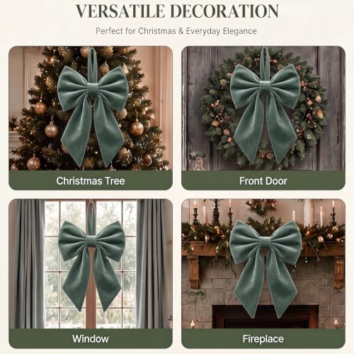 Janinka Sage Green Christmas Tree Topper Bow 22" Big,Velvet - Image 6