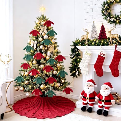 Thenshop 48 Inch Chunky Cable Knit Christmas Tree Skirt Burgundy - Image 6