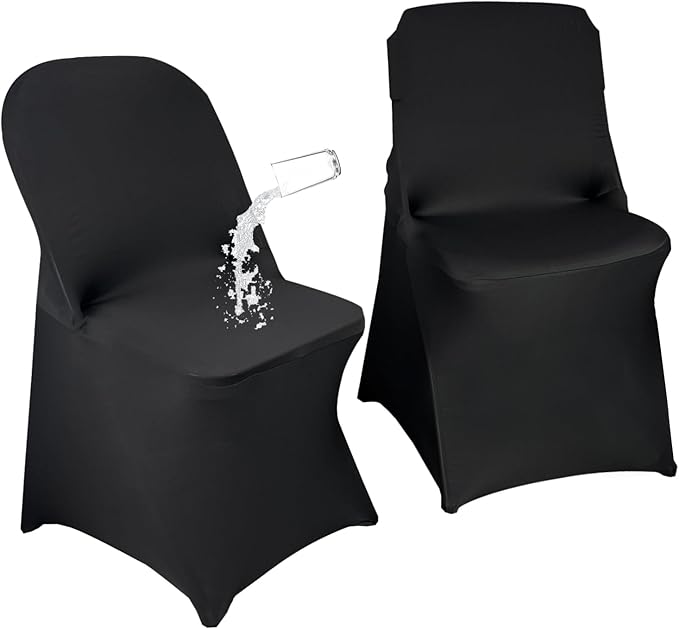 10PCS Stretch Spandex Folding Waterproof Chair Covers,Universal Fitted Chair Cover Protector for Wedding Party Banquet Holidays Celebration Decoration(Black)