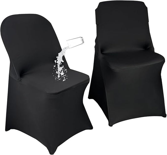 10PCS Stretch Spandex Folding Waterproof Chair Covers,Universal Fitted Chair Cover Protector for Wedding Party Banquet Holidays Celebration Decoration(Black)