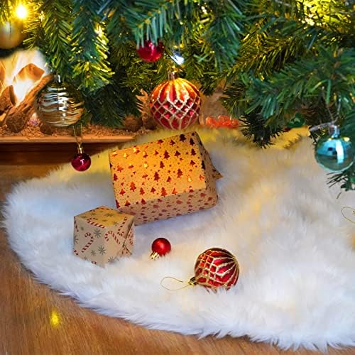 Nackiy White Christmas Tree Skirt, Faux Fur Plush Holiday Decor, 30 Inch - Image 2