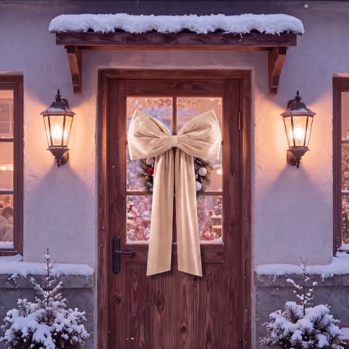 Knitgrip Extra Large Velvet Christmas Tree Topper Bow, Champagne, 47 Inch - Image 6