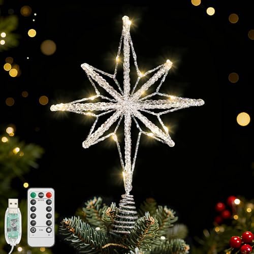 Lewondr Crystal Lighted Christmas Bethlehem Star Tree Topper, Silver by Lewondr