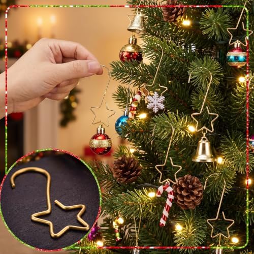 Hicarer 200 Pcs Christmas Ornament Hooks,2" Star Shaped Gold for Xmas Tree - Image 3