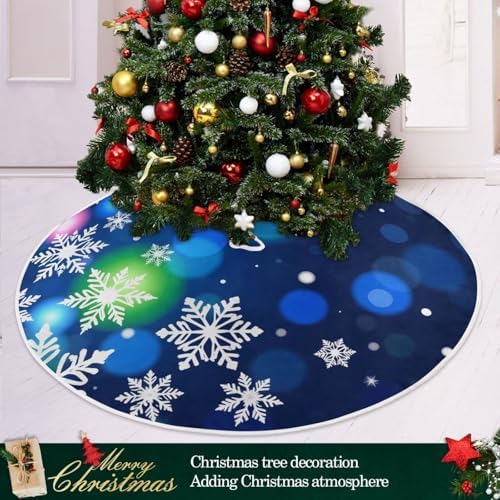 Beautiful Snowflakes Blue Christmas Tree Skirt Small Xmas Tree Skirts Decorations 36 in Burlap Tree Mat Cover for 4 ft Trees Holiday Party - Image 2