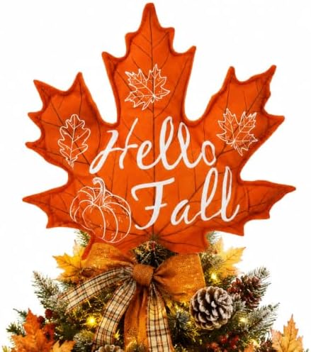 Fall Tree Topper Hello Fall Maple Leaf Tree Top Decor for Christmas Tree by Aymolas