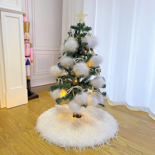 White Feathers Plush Christmas Tree Skirt Soft Fluffy Faux Fur Xmas Tree Skirt 36 Inch for Christmas Holiday Party Decorations - Image 2