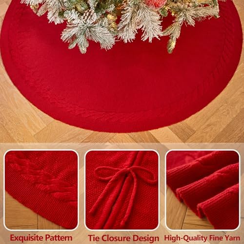 48 Inches Red Knitted Christmas Tree Skirt - Image 3