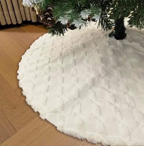 48 Inch Christmas Tree Skirt Faux Fur with Cable Knit Knitted Thick Decoration for Merry Christmas Decorations by AISENO