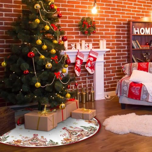 Gingerbread Christmas Tree Skirt 48Inch Red and Gold Xmas Tree Decorations - Image 5