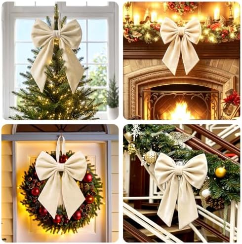 Janinka Cream White Christmas Tree Topper Bow 22" Big,Velvet - Image 6