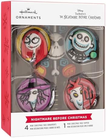 Hallmark Disney Tim Burton's Nightmare Before Christmas 5" Miniature Christmas Tree Topper and Mini Ornaments, Set of 5, Shatterproof - Image 6