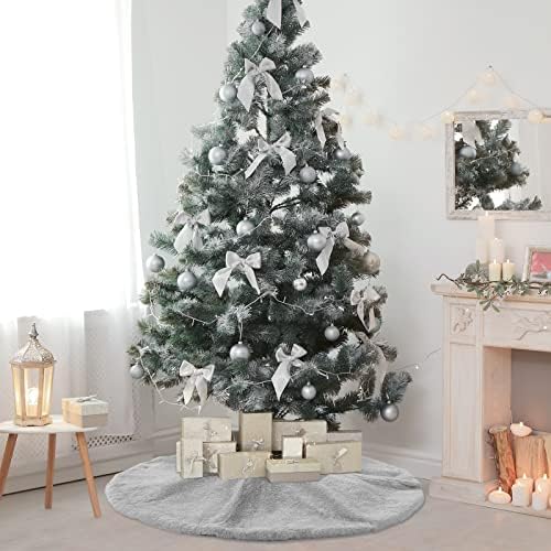 Christmas Tree Skirt 48 inch Light Grey Faux Fur Soft Fluffy Ornaments Xmas Tree Skirts for Xmas Tree Ornaments and Party Holiday Decorations - Image 6