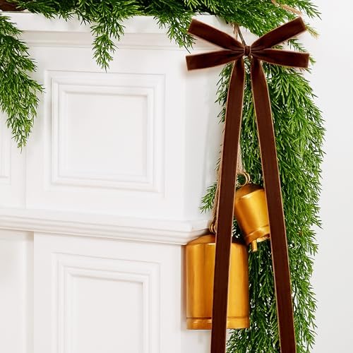 10 Pcs Light BrownVelvet Bows 22"x8" Pre-Tied Christmas Ornaments - Image 5