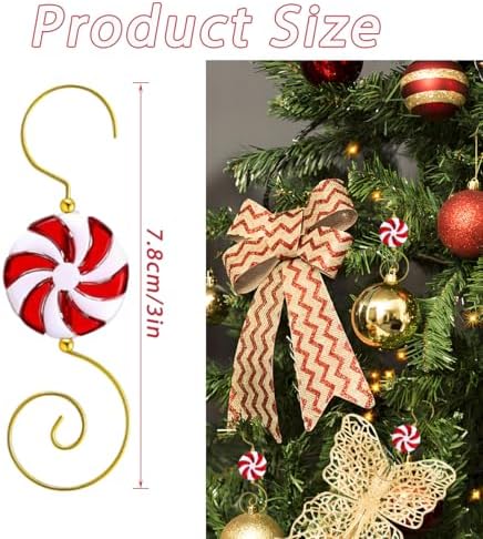 20 Pcs Christmas Ornament Hooks Metal Candy Cane Swirl Hangers with Red White Striped Design for Tree Decorations Holiday Party Hanging Decor Supplies - Image 2