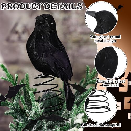 Suncalla Halloween Black Crow Tree Topper 6.3 in Spooky Raven Tree Topper - Image 4