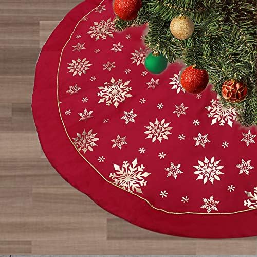 Flash World 48 Inch Large Christmas Tree Skirt Xmas Soft Cover Mat Decor Snowflake Collar Farmhouse Tree Skirt for Holiday Ornaments Party Home Indoor Decorations (Red?€?Three Cotton Layer, 48INCH) by FLASH+WORLD