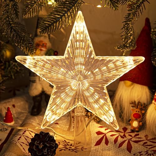 DDcafor Warm White Light Christmas Star Tree Topper Great for Christmas Tree Decorations 8.7 Inch Battery Powered - Image 3