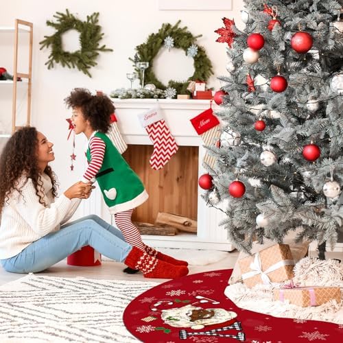 Tiamon Christmas Tree Skirt - 48 Inch Red African American Xmas Tree Mat Decor Snowflake Joy Santa Claus Decor for Winter Holiday Christmas Decoration Supplies - Image 5