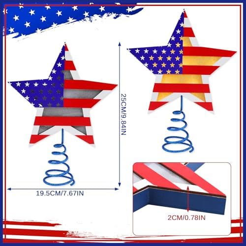 Fangoo 9.8 Inch 4th of July Patriotic Star Tree Topper with LED Lights Memorial Day USA 250th Anniversary Red White and Blue Christmas Tree Toppers for Independence Day Home Office Party Decor - Image 3