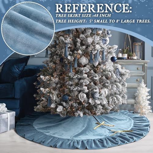 Velvet Christmas Tree Skirt, 48 Inches, Bow Style, Haze Light Blue, and its size attribute value changed to 48 Inches - Image 3