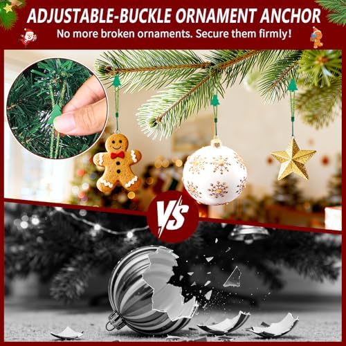 36 Pack Christmas Ornament Hooks, Adjustable No Slip Strings, Green-Gold - Image 3