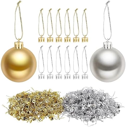 WEBEEDY 400pcs Christmas Ornament Topper Caps Gold and Silver Ornament Caps Hanger Replacement with Hanger Strings Cord Set for Christmas Tree Decorations DIY Crafts by WEBEEDY