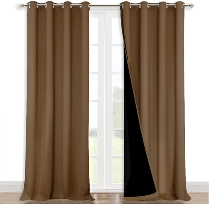 NICETOWN Full Shading Curtains 90" Long 2 Panels Set for Windows, Gold Brown, Pack of 2, 52" W, Super Heavy-Duty Black Lined Blackout Curtains for Bedroom, Privacy Assured Window Treatment