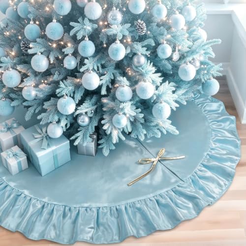 48 Inches Velvet Halloween Tree Skirt Decorations Haze Blue Luxury Xmas Fur Plush Skirts for Halloween Merry Christmas Party Rustic Vintage Holiday Home Winter by QIJISTORM