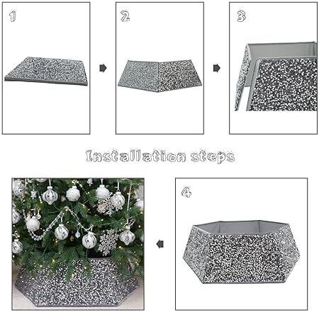Silvergrey Christmas Tree Collar with Sparkling Sequins,Christmas Tree Collars for Atificial Trees, 33.5 Inch Christmas Tree Skirt, Xmas Tree Stand Base Cover,Holiday Home Decor Tree Ring(Large) - Image 2