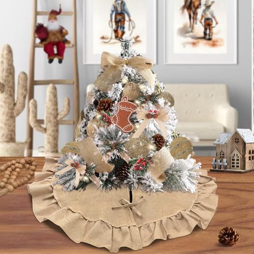 Mini Burlap Tree Skirt 24 Inch, Small Fall Christmas Tree Skirt with Ruffle - Image 4