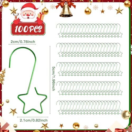 100 PCS Green Ornament Hooks(2 Inch) for Christmas Tree Home Party Decorations Metal Star Ornament Hangers Anchors Xmas Stocking Small Ornaments Ball Bulb Hangings Hooks Pins Clips Decor Indoor - Image 2