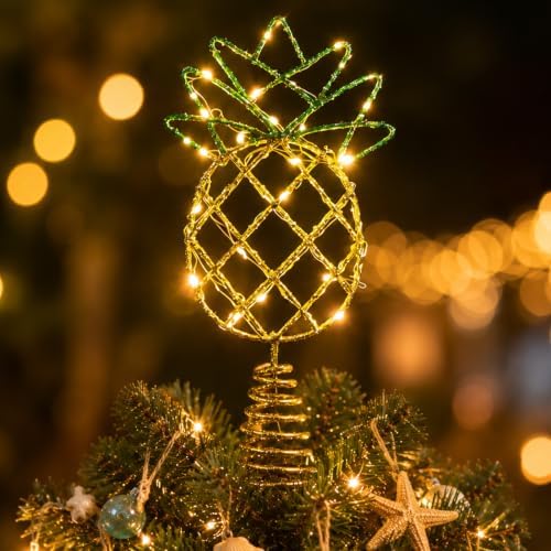12" Gold Shiny Pineapple Summer Tree Topper with LED Lights by Unknown