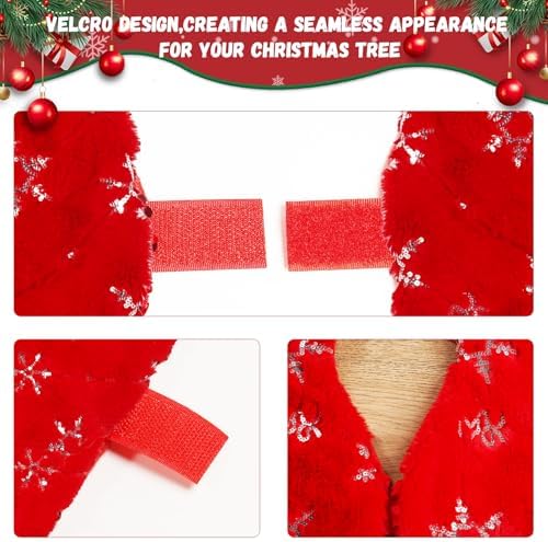 Christmas Tree Skirt Red, 36 Inch Large Soft Plush Xmas Tree Skirts, Double Layer Luxury Tree Skirt w/Silver Snowflake Sequin, Christmas Trees Decoration for Holiday Party Indoor Party Home Decor - Image 6
