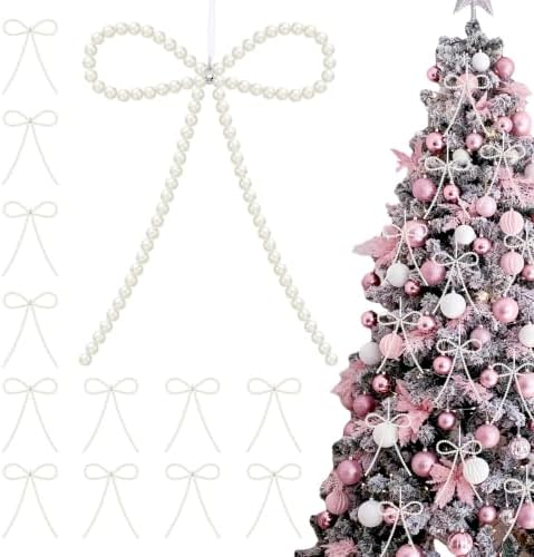 12 Pcs White Pearl Bow Ornaments for Christmas Tree Decorations Pearl Christmas Ornaments Hanging Christmas Tree Toppers for Xmas Gift Packaging Home Wreath Fireplace Fence Wedding Holiday Party Decor by FOGWOWO