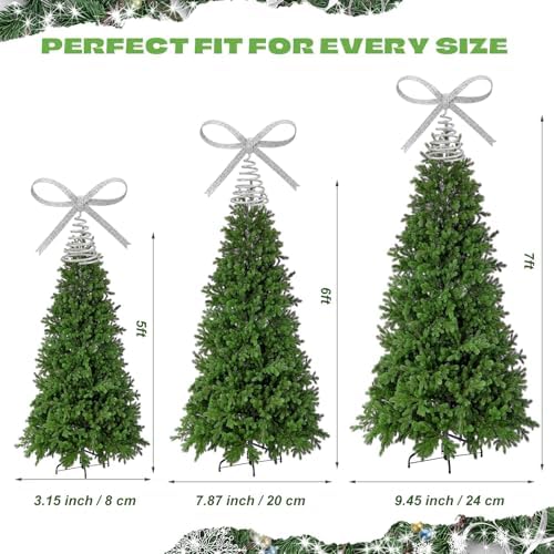 Gejoy Christmas Bow Tree Topper Silver Rhinestone Bow Tree Topper with Spiral Base for Holiday Xmas Party Christmas Decorations Wedding Birthday Party Gift - Image 3