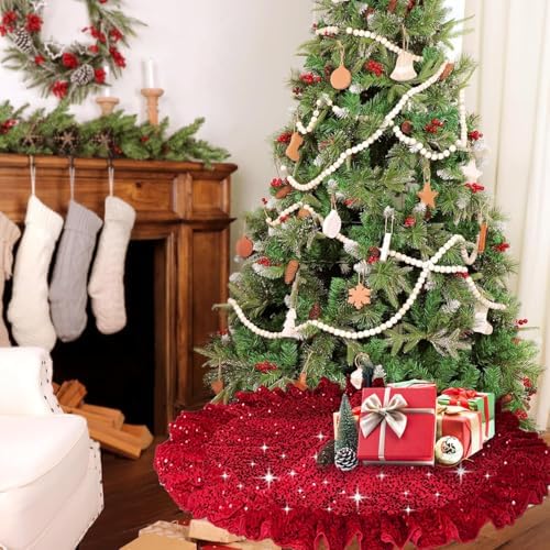 Ruffle Tree Skirt 45 Inch Red Christmas Tree Skirt Vintage - Image 2