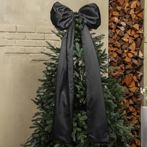 Daifunli 20 x 47 in Giant Satin Bow Christmas Tree Topper,Black by Huiinen